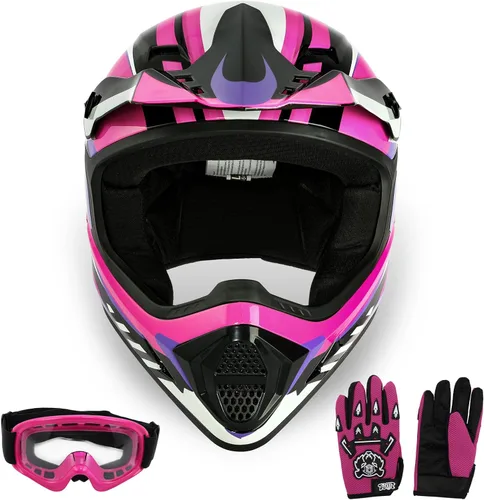 Miniatura 10 de SLMOTO Casco de motocross para niños y jóvenes, casco de motocicleta todoterreno para motocross, ATV aprobado por DOT, casco de calavera negra, Azul