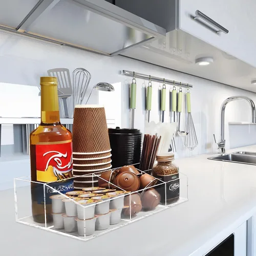 Miniatura 7 de Organizador de acrílico para barra de café para encimera, oficina, hogar, café, soporte para tazas de papel, condimentos, jarabes, crema