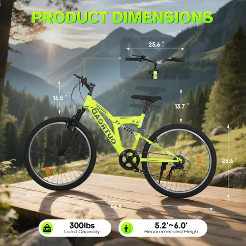 Miniatura 6 de Bicicleta de montaña para adultos, hombres y mujeres, 26 pulgadas 7 velocidades Mountian bicicleta con doble suspensión completa, doble freno V