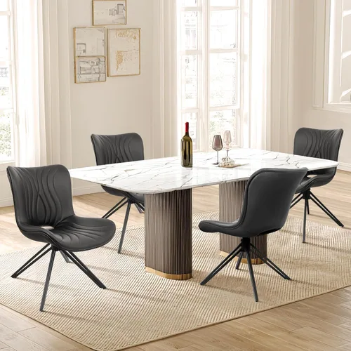 Miniatura 17 de Juego de 2 sillas de comedor, tapizadas en 360°, modernas de mediados de siglo, sillas auxiliares de piel sintética sin brazos con respaldo Gris