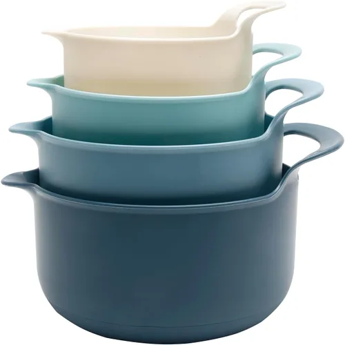 COOK WITH COLOR Juego de 4 cuencos de plástico apilables para mezclar con boquillas y asas, azul 2-Azul