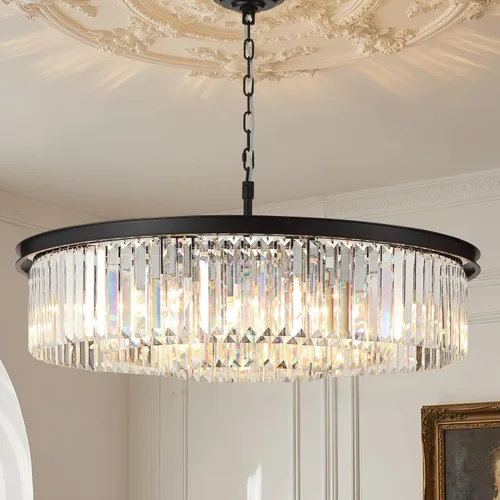 Miniatura 14 de Candelabro grande de cristal moderno de lujo, lámpara de techo colgante de oro antiguo para comedor, sala de estar, 12 luces, 3 niveles