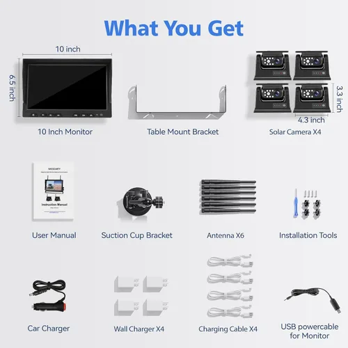 Miniatura 6 de Sistema de cámara de respaldo inalámbrico solar magnético de 10.1 pulgadas, monitor DVR HD 1080P, cámaras inalámbricas RV para remolque de enganche