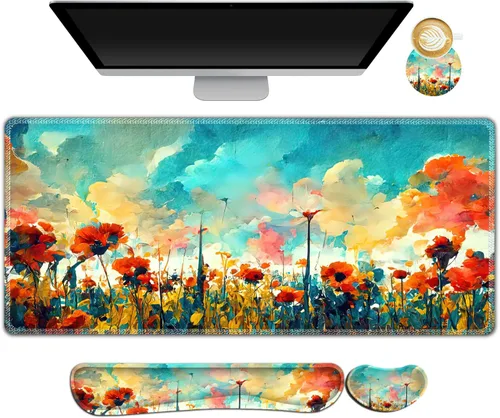 Miniatura 14 de ARTSO Juego de Alfombrilla de Mouse Extendida para Juegos, Reposamuñecas para Teclado + Reposamuñecas + Alfombrilla de Mouse XXL Grande + Posavasos