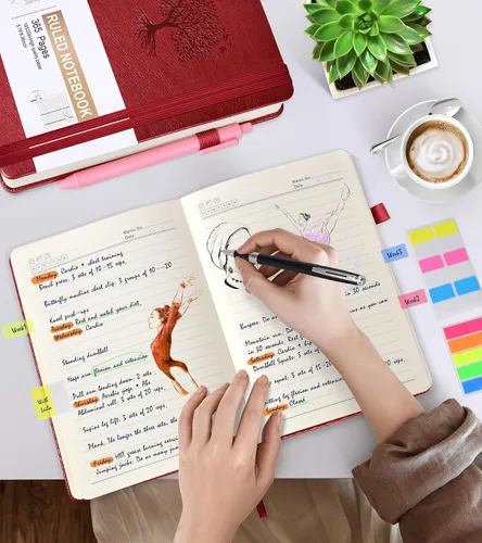 Miniatura 6 de Cuaderno rayado de 365 páginas, tamaño A5, diario grueso para escribir cuaderno a rayas, diario de cuero de tapa dura para mujeres y hombres, Vino