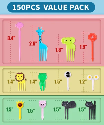 Miniatura 7 de 150 piezas de púas de comida animal para niños, Vicuna R divertidas púas de comida para niños para accesorios de caja bento, palillos de dientes