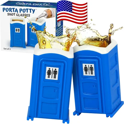 Funwares Diseñado y propiedad estadounidense, original Porta Potty Shot Glasses regalo para hombres, la mejor opción para el humor número 2, vaso de