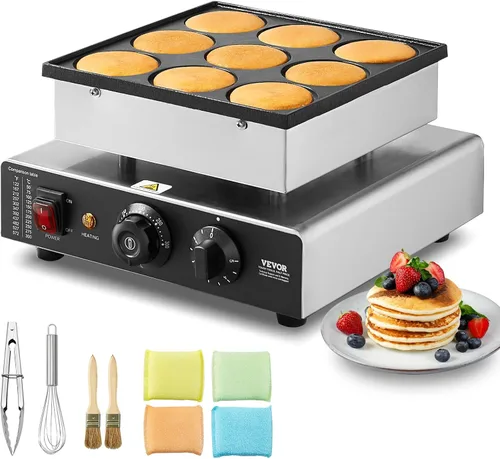 VEVOR - Máquina para hacer panqueques holandeses, para 9 piezas, diám. 76 mm, máquina para hacer dorayaki, 850 W, eléctrica comercial para