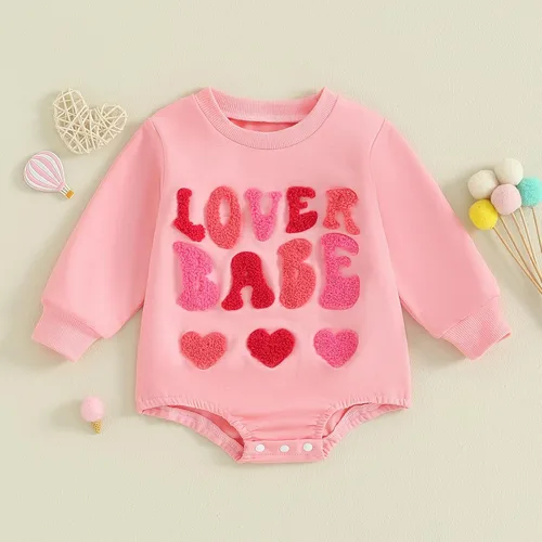 Miniatura 52 de SOLILOQUY Traje de manga larga con cuello redondo para el primer día de San Valentín para bebé niño y niña, mameluco de corazón de amor