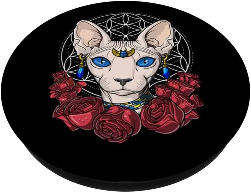 Miniatura 2 de Sphynx - Agarre y soporte para teléfonos y tabletas, diseño de flor de la vida, Negro