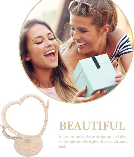 Miniatura 5 de Lurrose - Espejo de tocador con forma de corazón, espejo de maquillaje de doble cara con espejo de mesa de 360 grados con soporte para baño
