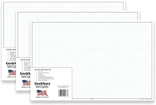 Miniatura 10 de GeekNavy Papel cuadriculado de 8.5 x 11 pulgadas, 50 hojas verticales, cuadrícula cuadrada de 0.25 pulgadas, 4 x 4, plano, alto brillo, contorno