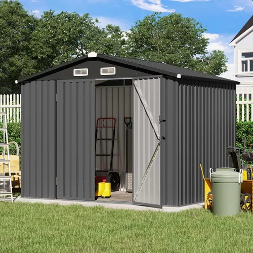 Miniatura 9 de Verano Garden Cobertizo de almacenamiento al aire libre de 5 x 3 pies, cobertizo de jardín de acero de metal galvanizado con puerta con cerradura