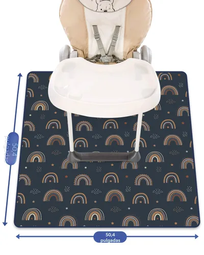 Miniatura 3 de Blissful Diary Tapete para salpicaduras de bebé para debajo de la silla alta, 50.4 x 50.4 pulgadas, tapete lavable, protector de suelo Retro