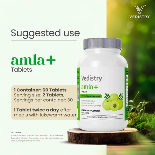 Miniatura 5 de Vedistry Amla Supplement - Tableta de grosella espinosa india de 1100 mg con pimienta larga para inmunidad y energía, suplemento de hierbas rico