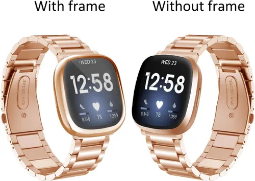 Miniatura 5 de Maxjoy Compatible con Fitbit Sense/Versa 3 bandas, Versa3 correa de metal grande de acero inoxidable con funda protectora para hombres y mujeres