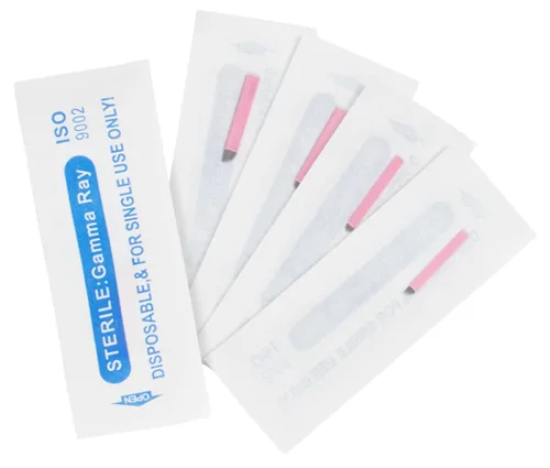 Miniatura 7 de XIAOYU 50 agujas desechables para microblading de cejas, cuchillas de maquillaje de microcuchillas de tatuaje para suministros de maquillaje
