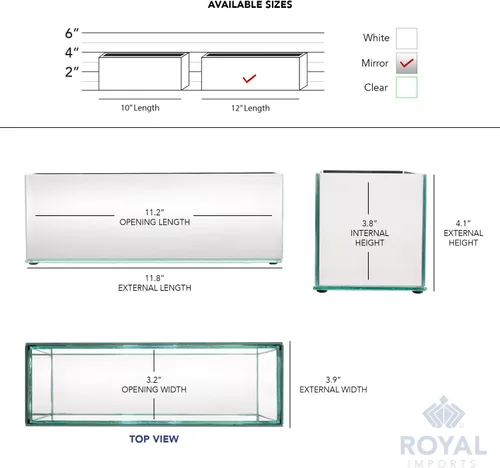 Miniatura 6 de Royal Imports Jarrón de Cristal para Flores Centrepiece Decorativo para el Hogar o Boda - Forma Rectangular Oblonga, 12 pulgadas de Largo, Apertura