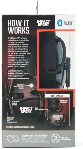 Miniatura 12 de Howard Leight Impact Sport - Orejera Bluetooth para disparar, color negro, atenuación de ruido de 21 dB, unisex para jóvenes y adultos Gris carbón
