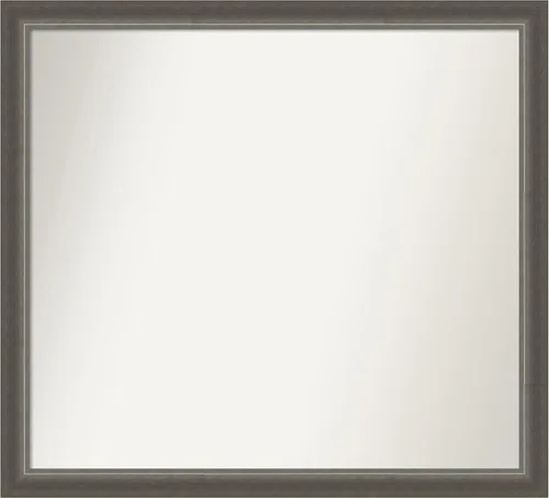 Miniatura 244 de Amanti Art Espejo de baño plateado para sobre fregadero, 25 x 25 pulgadas, espejo de tocador cuadrado estrecho de níquel cepillado, marco de madera