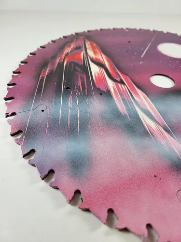 Miniatura 5 de Double Sided Saw blade Painting in Purple Colors of Fantasy Landscape scenes Flip Sides by artist Jason Girard