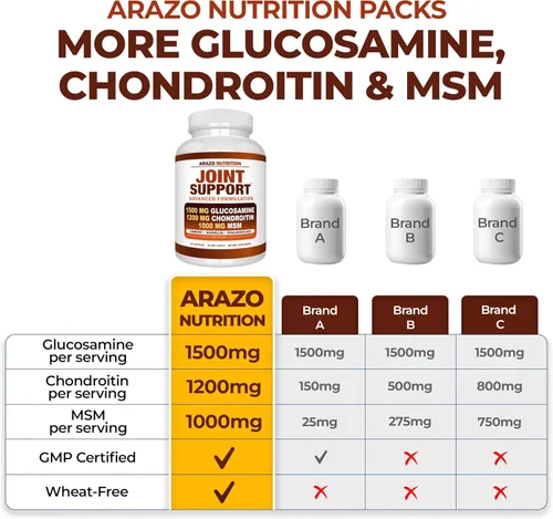 Miniatura 4 de Arazo Nutrition Glucosamina Condroitina Cúrcuma Msm Boswellia - Suplemento de apoyo articular para aliviar 120 cápsulas para huesos, espalda