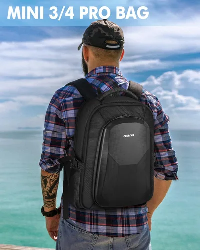 Miniatura 9 de PEKREWS Funda Mini 4 Pro, Mini 3/4 Pro Funda de transporte rígida impermeable, bolsa grande para drones para laptop de 15.6 pulgadas, mochila
