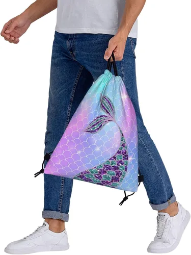Miniatura 7 de BWBFVPW Mochila con cordón de dinosaurio para niños, mochila de viaje, Sirena, Classic