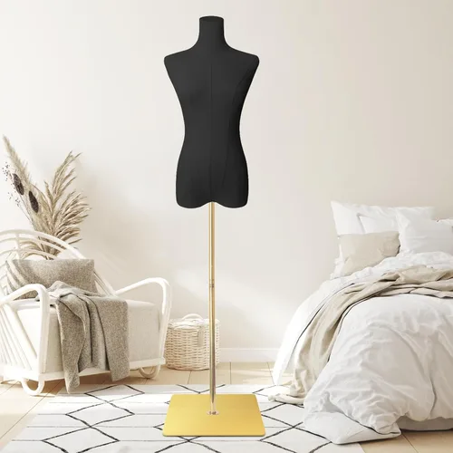 Maniquí de forma de vestido para coser femenino de tela de lino negro con altura ajustable desmontable de 50 a 70 pulgadas, soporte de metal de alta