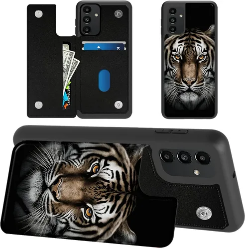 Miniatura 19 de Funda tipo cartera para Samsung Galaxy A14 5G con tarjetero y bloqueo RFID, piel sintética suave, función atril, cierre magnético, funda delgada