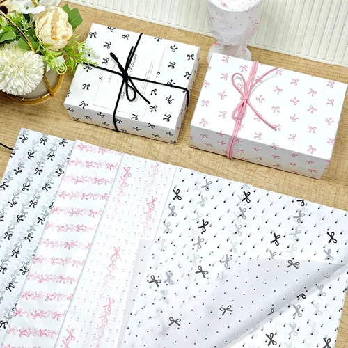 Miniatura 4 de LIAPAWPAW 60 hojas de papel de seda de lazo negro y rosa a granel para bolsas de regalo, manualidades, bonitos suministros de embalaje de arte