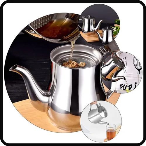 Miniatura 5 de Olla de filtro de aceite de acero inoxidable con colador, olla de aceite de acero inoxidable con colador y boquilla, jarra de aceite de filtro