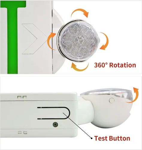 Miniatura 5 de Combo de luz LED de emergencia y señal de salida, señal de salida verde, luz de salida de emergencia certificada UL, lámparas ajustables con batería