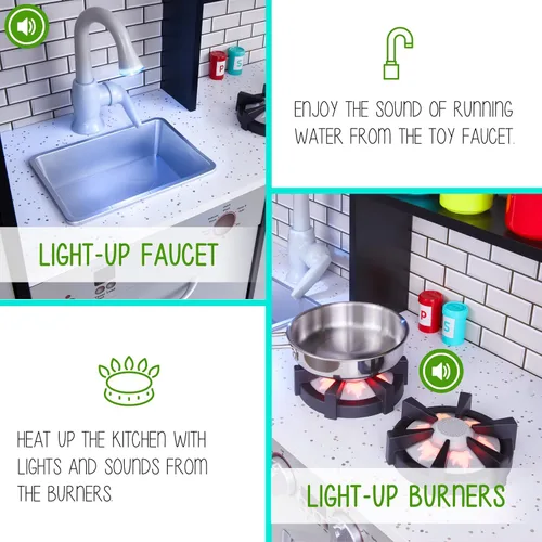 Miniatura 4 de Set de cocina de madera para niños Lil' Jumbl, cocina de juguete de simulación, heladera con batería, quemadores, grifo y microondas con sonido