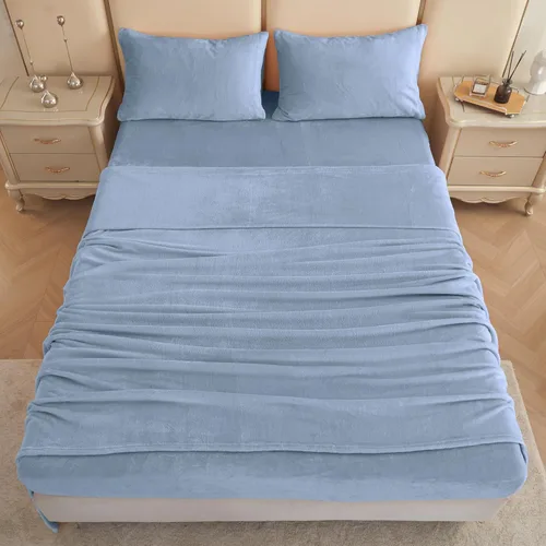 Miniatura 119 de Viviland Juego de sábanas de microforro polar tamaño matrimonial, sábanas ajustadas tipo franela para Navidad con bolsillo de 15" de profundidad