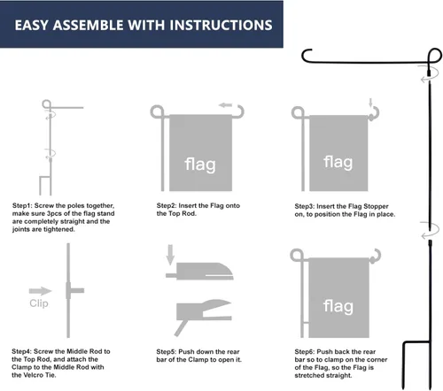 Miniatura 6 de Soporte para bandera de jardín, poste grueso, resistente, recto, soporte para bandera de patio de metal de alta calidad, resistente a la intemperie