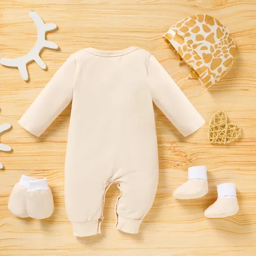 Miniatura 3 de Mameluco para bebé recién nacido, mameluco con estampado de letras, gorro, guantes, calcetines, 4 piezas, ropa para llegar a casa