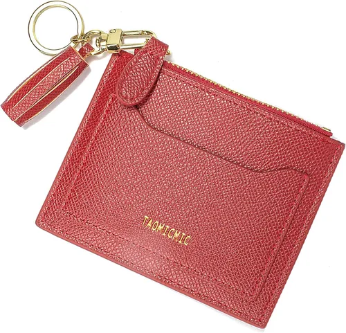 Miniatura 69 de Tarjetero delgado con bloqueo RFID, billetera de bolsillo pequeño, con cremallera Keychian para monedero, monedero y tarjetero para mujeres y hombres