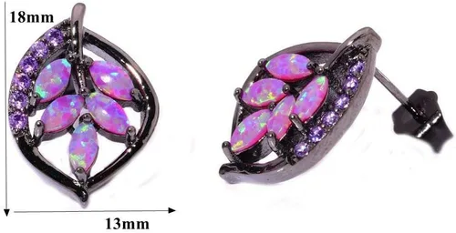 Miniatura 6 de Aretes de ópalo para mujer, chapados en oro de 18 quilates, flores, hoja, árbol de la vida, estrella de luna, universo, ópalo, joyería, aniversario