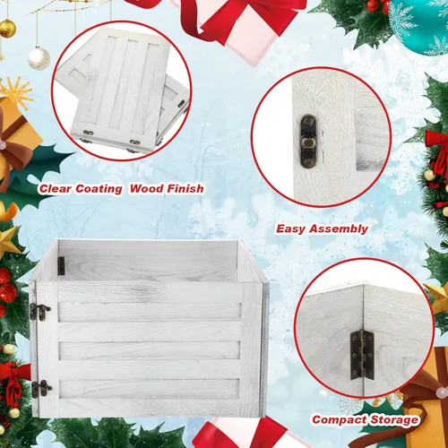 Miniatura 4 de Macarrie Caja de Madera para Cubrir la Base del Árbol de Navidad, Falda de Árbol Lavada, Caja Rústica, Falda de Granja, Faldas de Navidad para Blanco