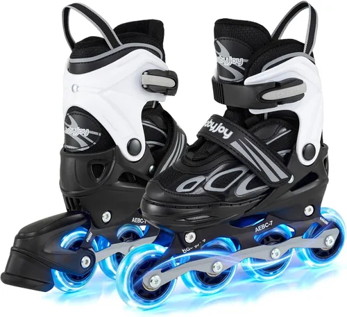 Miniatura 12 de BABY JOY Patines en línea, 4 tamaños ajustables para niños con ruedas iluminadas para niños de 5 a 14 años, divertidos patines iluminadores