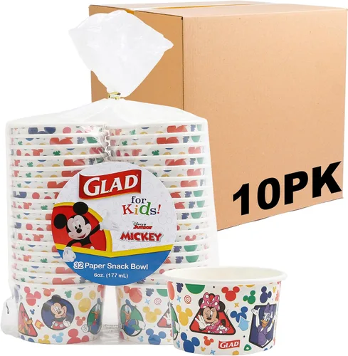 Miniatura 7 de Glad para Niños Cuencos Desechables de Papel para Aperitivos de Disney Mickey & Friends, Tapas No Incluidas - Resistentes, Aptos para Microondas