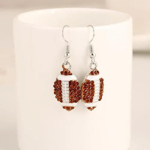 Miniatura 2 de Un par de aretes únicos de diamantes de imitación apilables lindos para baloncesto, voleibol, béisbol, fútbol, rugby, cristal brillante, aretes