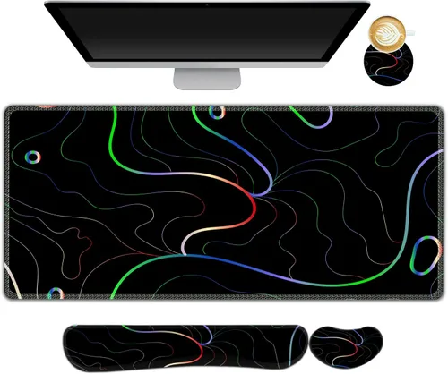 Miniatura 15 de ARTSO Juego de Alfombrilla de Mouse Extendida para Juegos, Reposamuñecas para Teclado + Reposamuñecas + Alfombrilla de Mouse XXL Grande + Posavasos