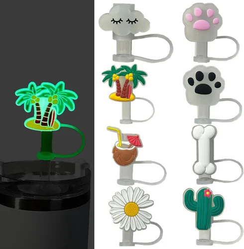 Miniatura 14 de 9 piezas de tapa con pajita para vasos Stanley de 30 y 40 oz, 0.4 pulg / 10 mm de ancho, lindas puntas protectoras de tapa de silicona para pajitas