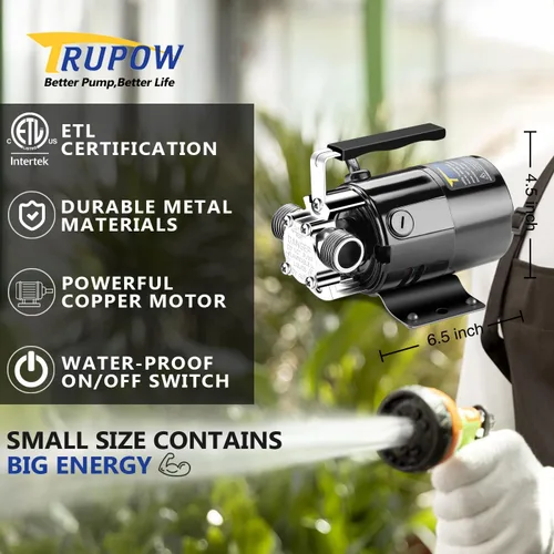 Miniatura 4 de Trupow 1/10HP 330GPH mini bomba eléctrica portátil de transferencia del sumidero de 115 voltios con interruptor de encendido/apagado (solo bomba)