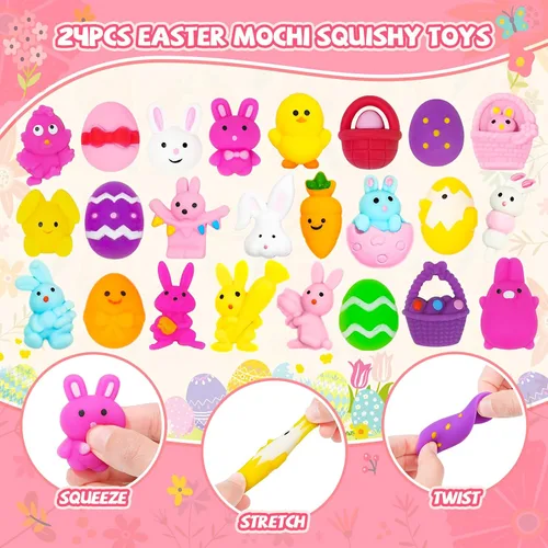 Miniatura 4 de 24 huevos de Pascua prellenados con juguetes esponjosos Mochi, huevos de plástico rellenos de Mochi Squishies para los sufrimientos de la cesta
