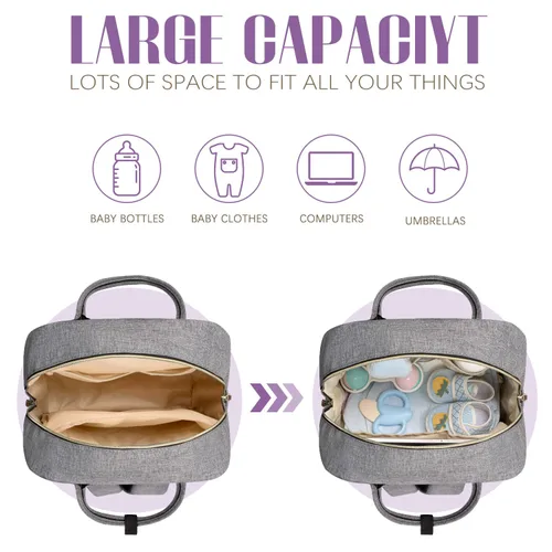 Miniatura 2 de Tuwubi Mochila para pañales, bolsa de viaje Baby Essentials, mochilas impermeables multifunción, artículos esenciales de viaje con correas para Gris