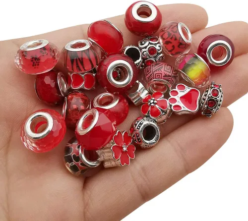 Miniatura 8 de 55 piezas surtidas de cuentas con agujeros grandes de aleación europea, cuentas con separadores metálicos para manualidades, pulseras, collares