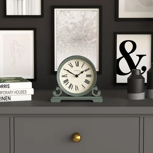 Miniatura 2 de JONES CLOCKS Saloon - Reloj de repisa Pequeño diseño tradicional de doble desplazamiento Verde Números romanos Estilo clásico